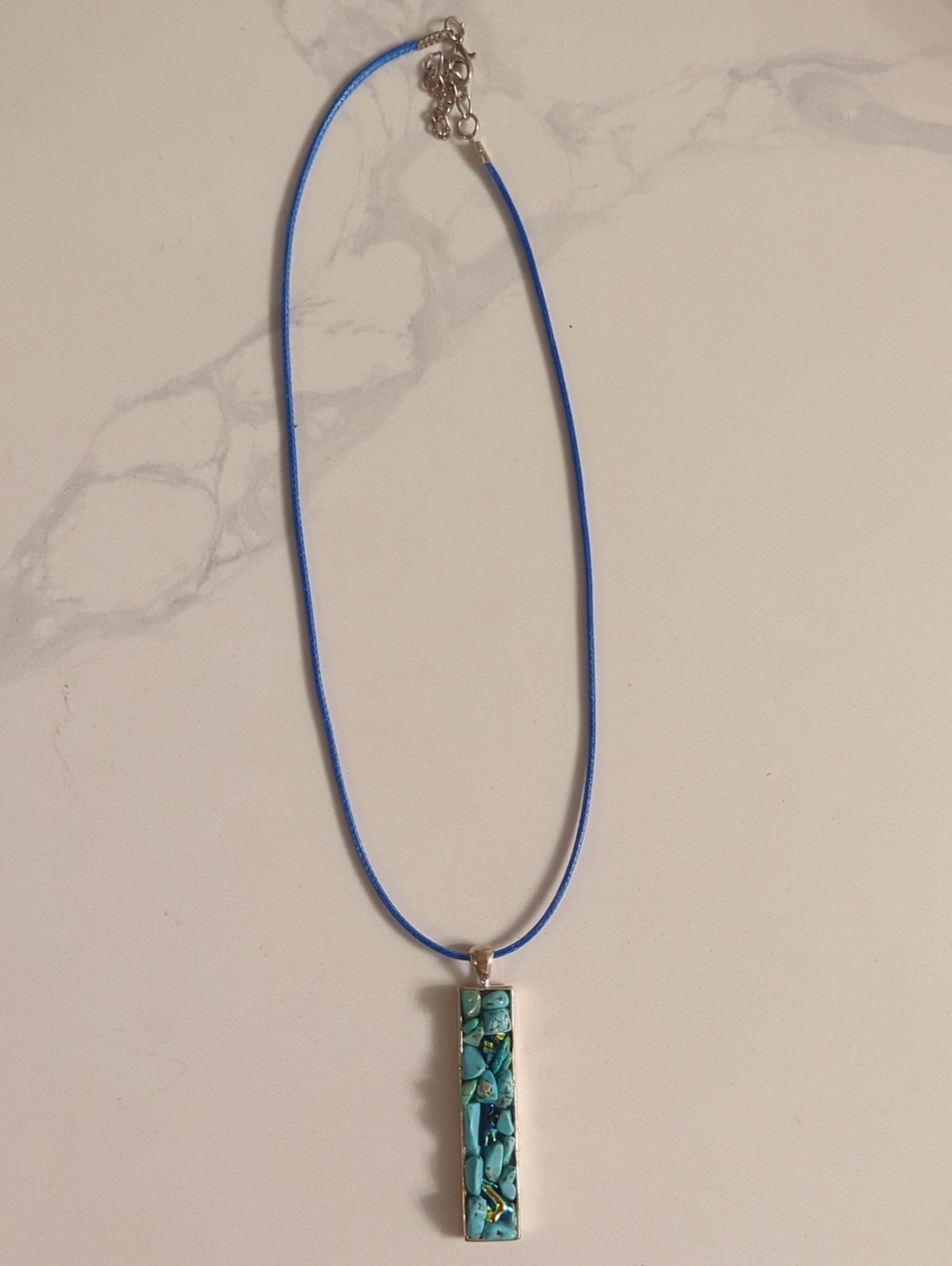 Artisan Handmade Natural Turquoise Mosaic Pendant Cord Necklace